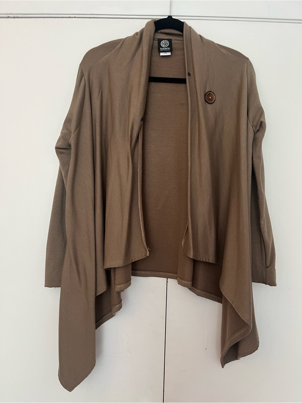 bobeau Taupe Draped Open Front Cardigan